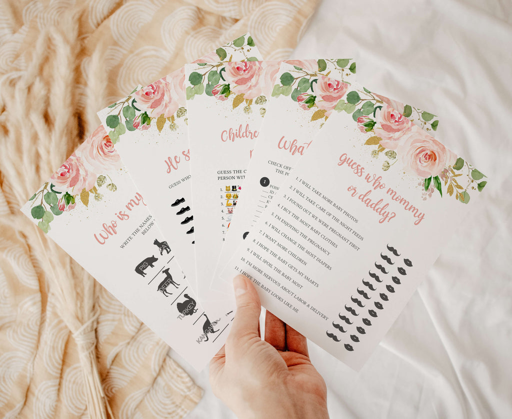 It's a Girl Blush Pink Floral Baby Shower Games Bundle