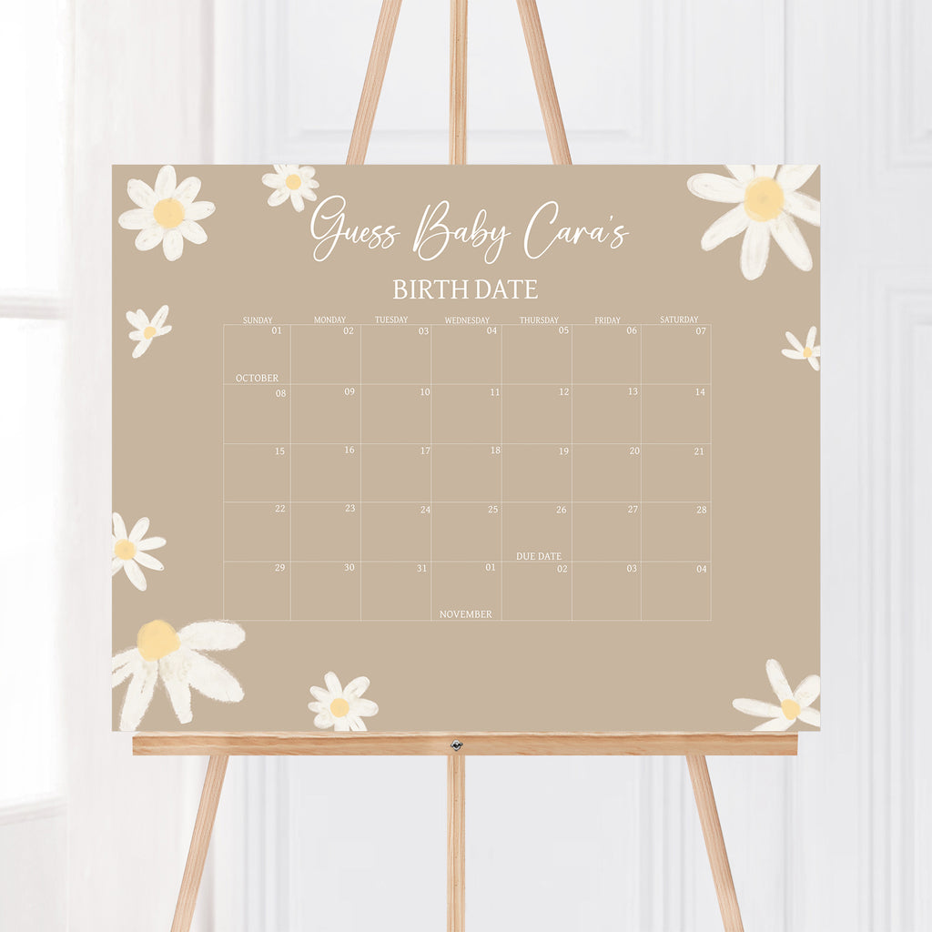 Floral Daisy Baby Shower Due Date Calendar