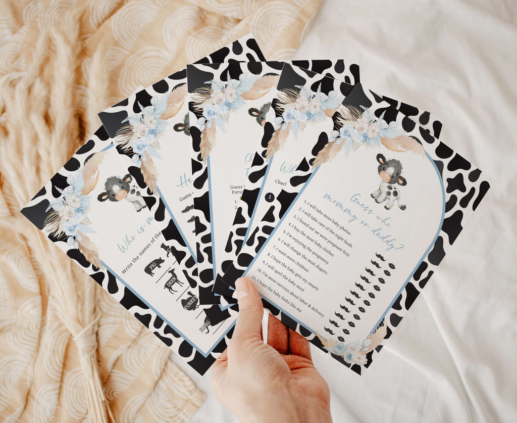 Blue Cow Baby Shower Games Bundle