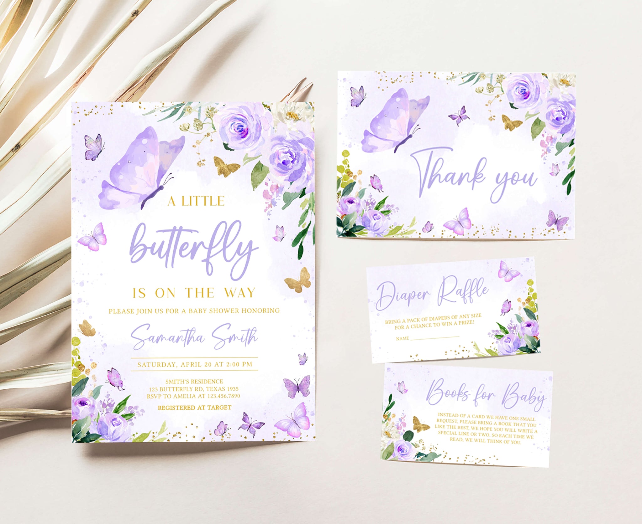 butterfly invitations purple and gold baby shower invitations