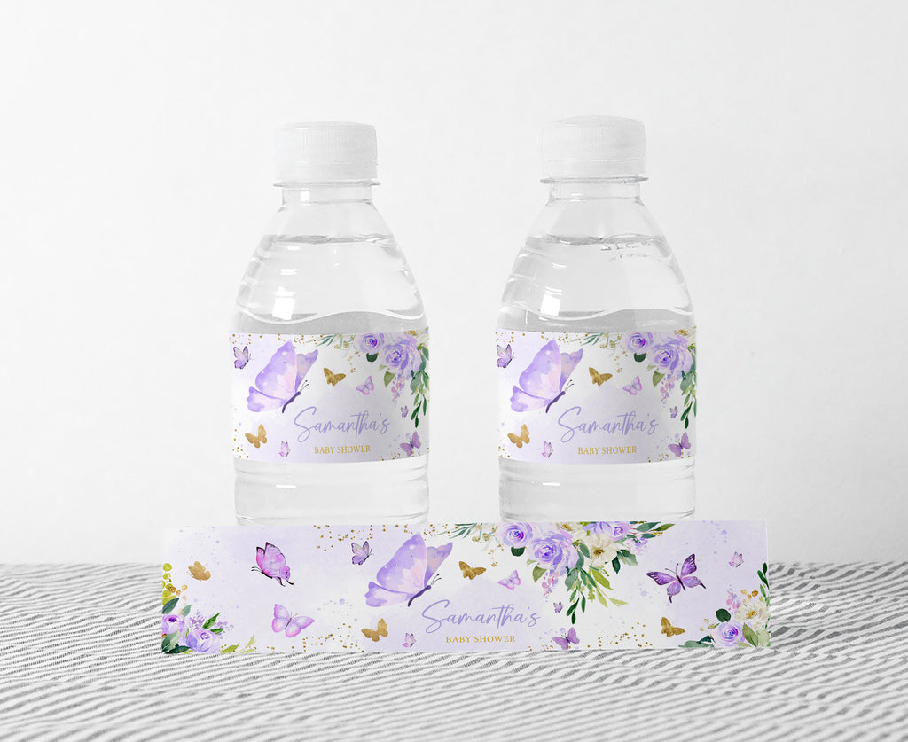 Purple Butterfly Baby Shower Bottle Label