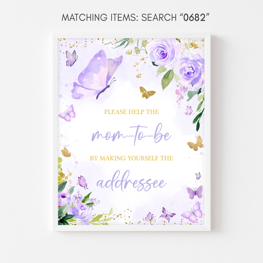 Purple Butterfly Baby Shower Envelope Station Sign