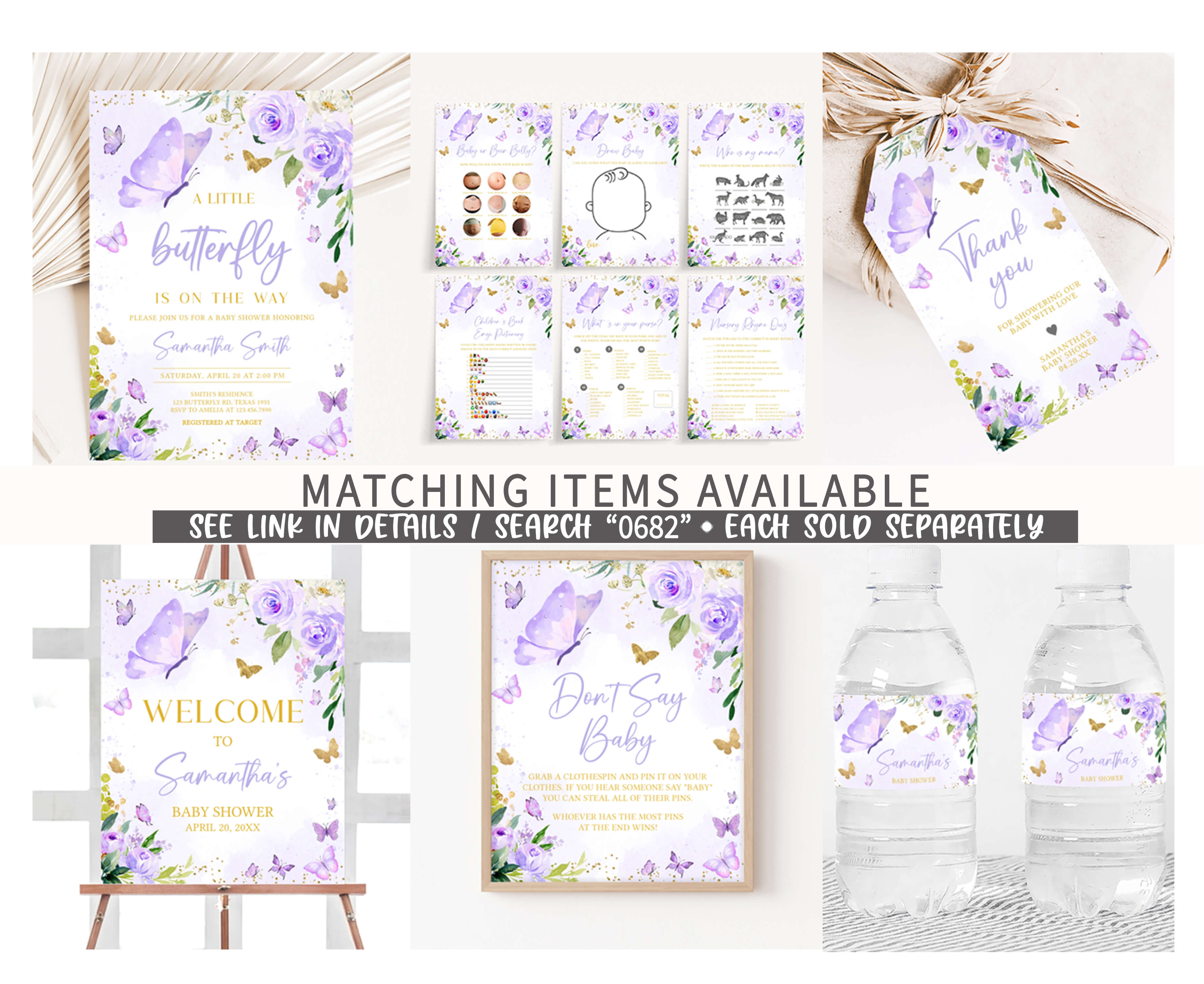 Editable Purple Butterfly Baby Shower Games Bundle – Cuddle Palette