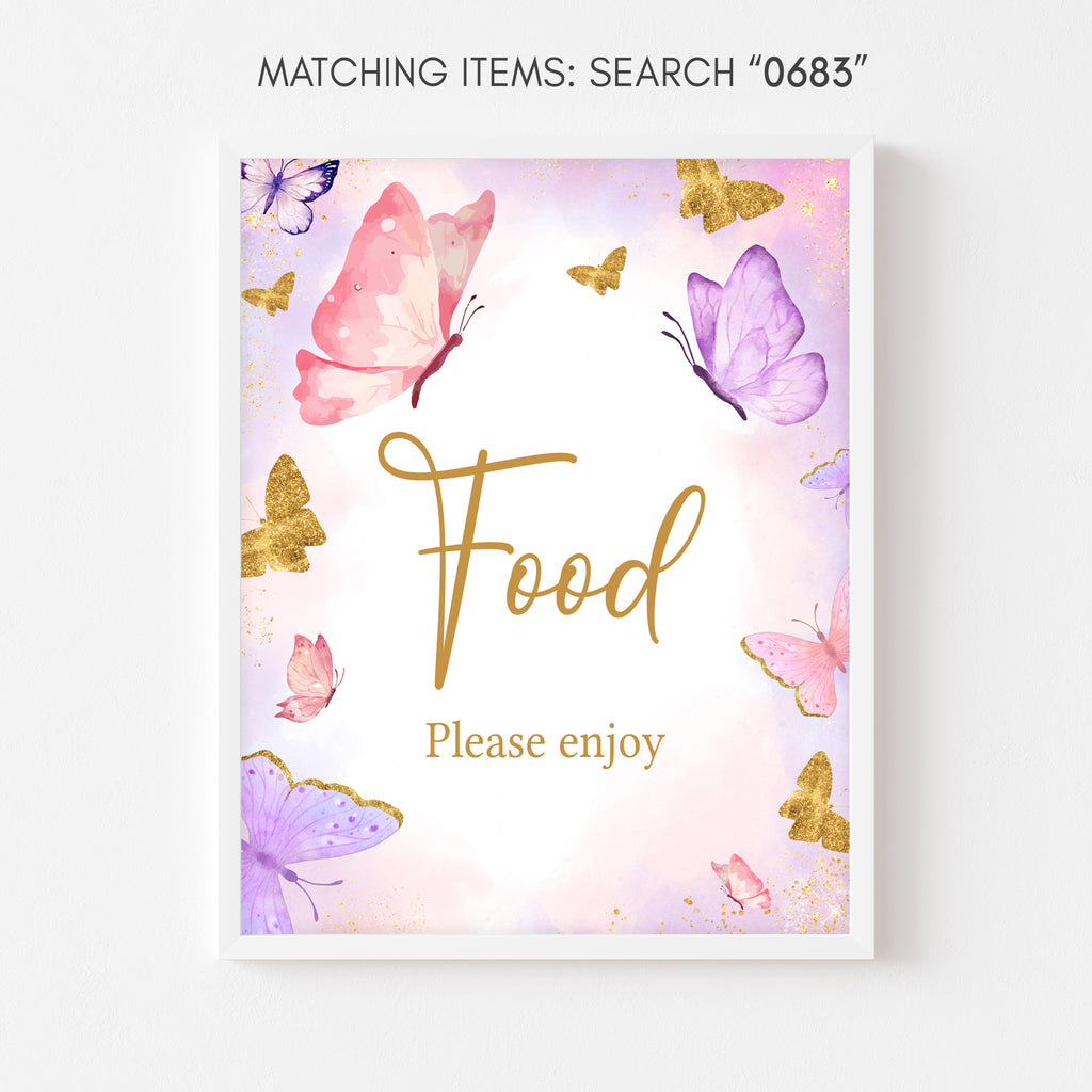 Pink Butterfly Girl Baby Shower Food Sign
