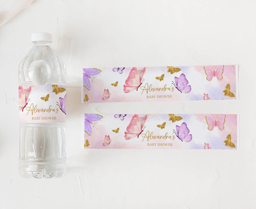 Pink Butterfly Label Editable Pink Butterfly Girl Baby Shower Bottle Label – Cuddle Palette