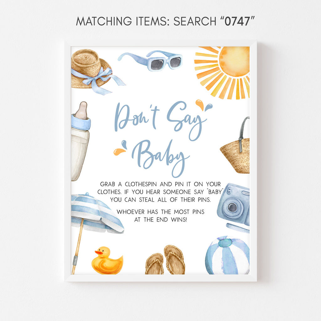 Boy Splish Splash Baby Shower Don't Say Baby Sign