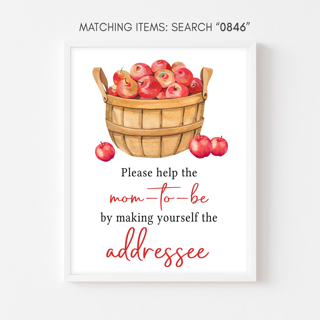 Apple baby shower envelope station sign with watercolor fall design for guest organization