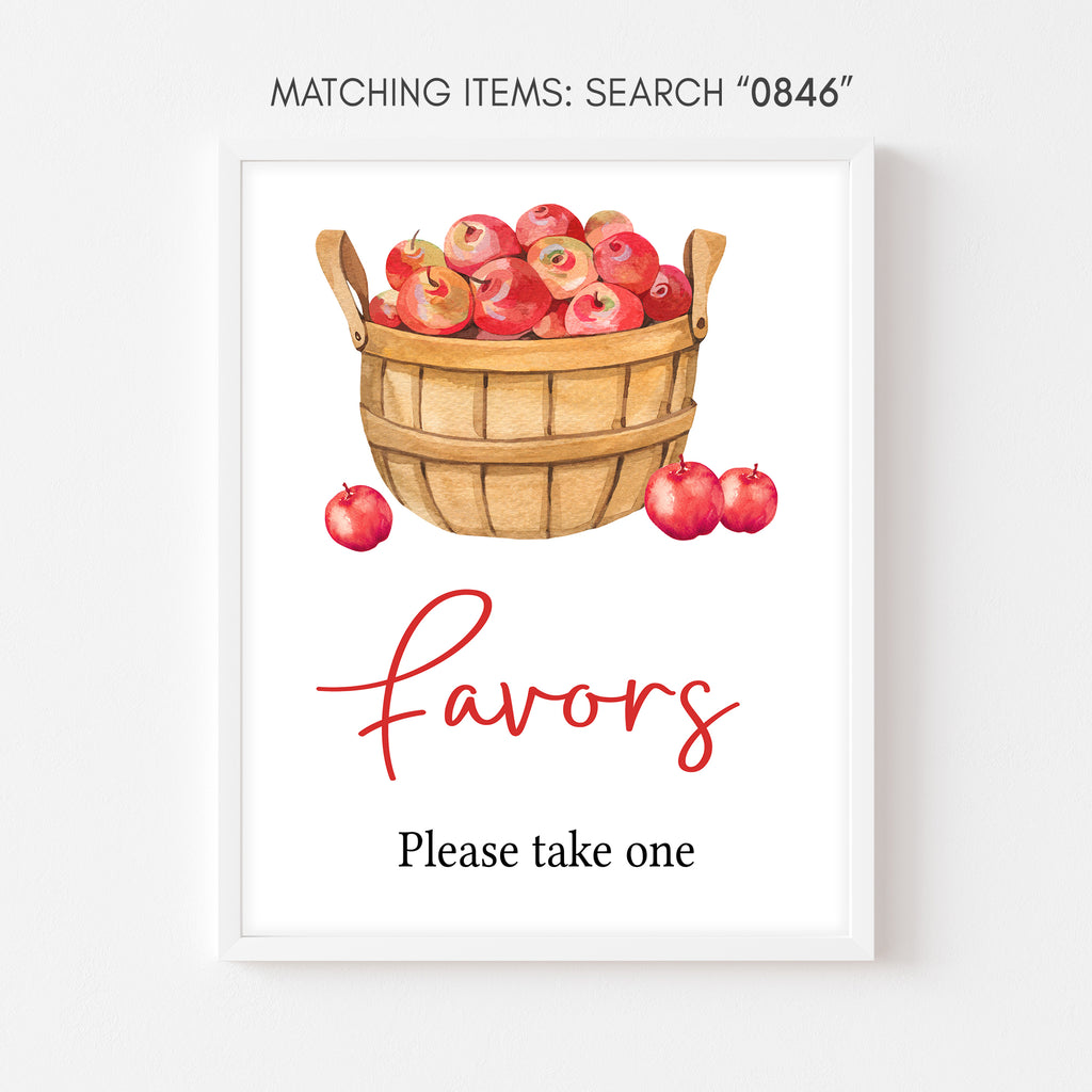 Fall baby shower favors sign with watercolor apples and rustic charm for your thank-you gift table