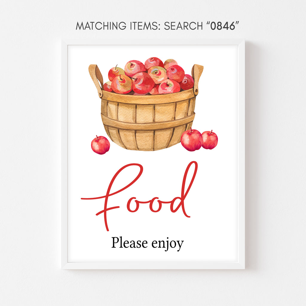 Autumn baby shower food sign with apple theme and cozy fall tones for buffet or snack tables