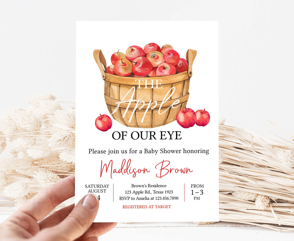 Printable apple basket baby shower invite for autumn