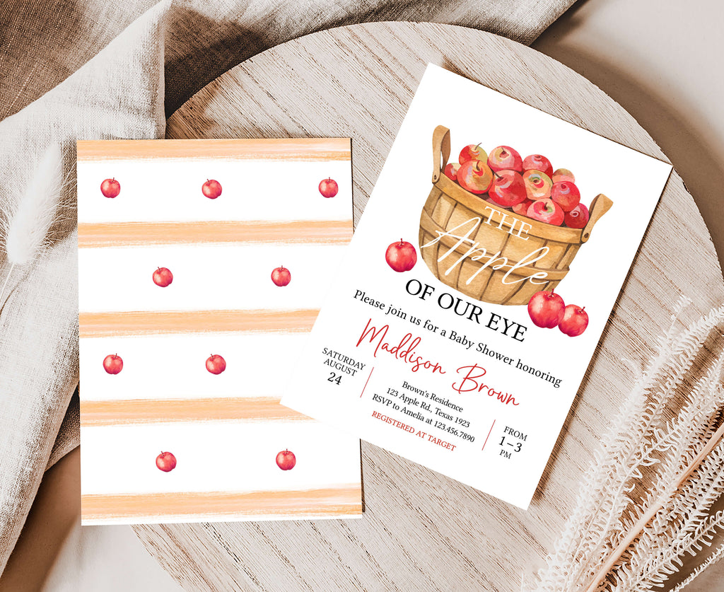 Cute watercolor apple baby shower invite you can download and print