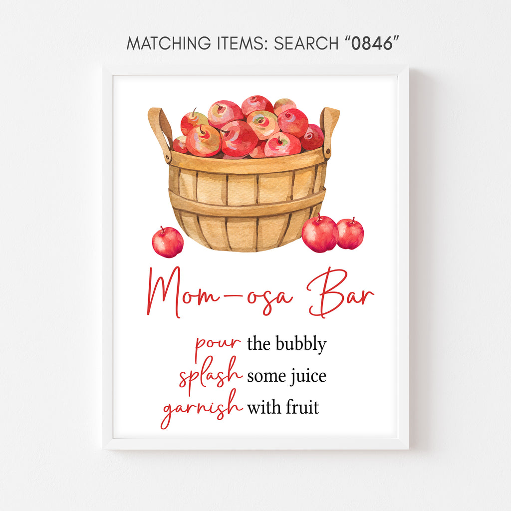Mimosa bar sign for apple baby shower with autumn colors and watercolor design for drink station decor