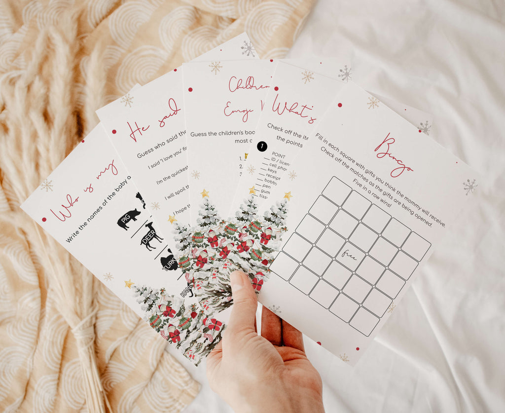 Santa Baby baby shower games bundle | Christmas themed printable party activity set