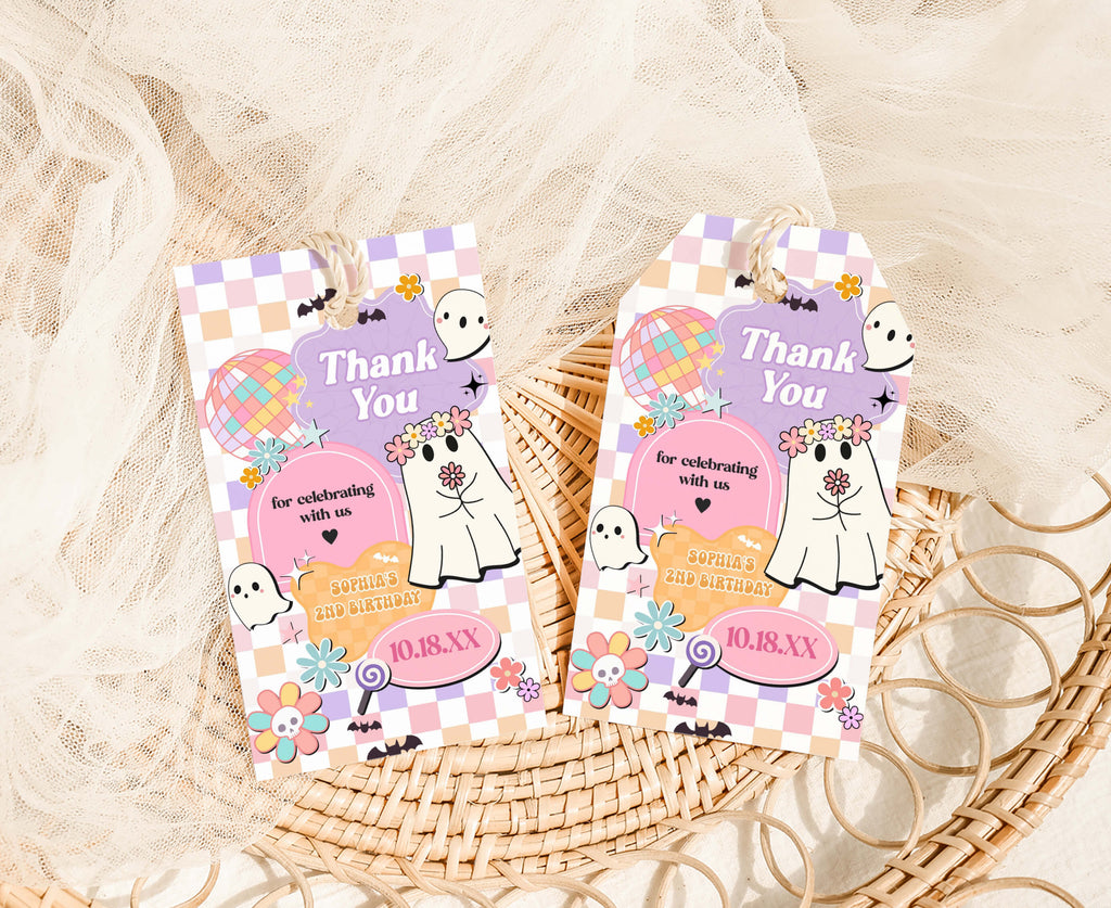 Editable spooky cute ghost party tags