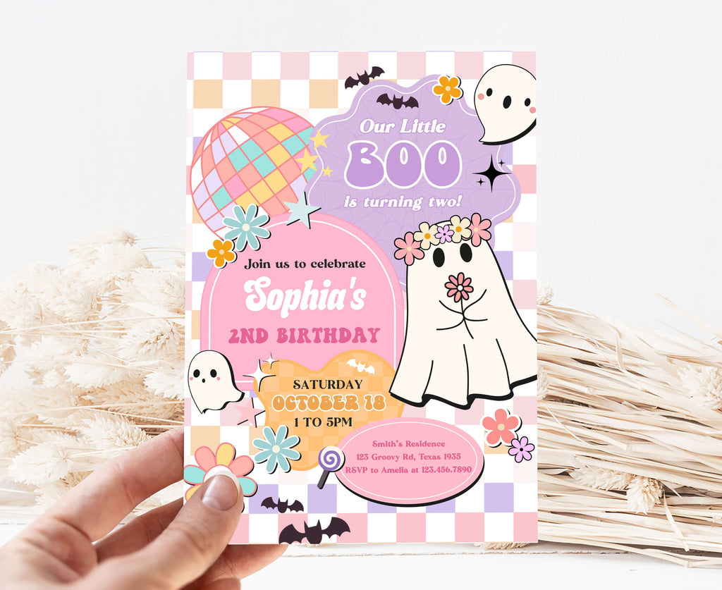 Printable pastel Halloween birthday invitation