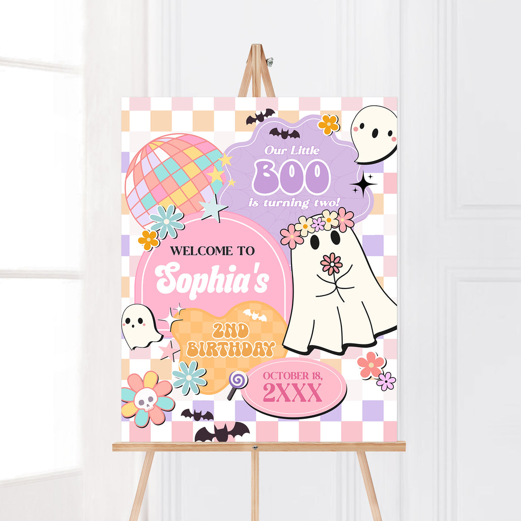 Disco themed Halloween birthday welcome sign for kids