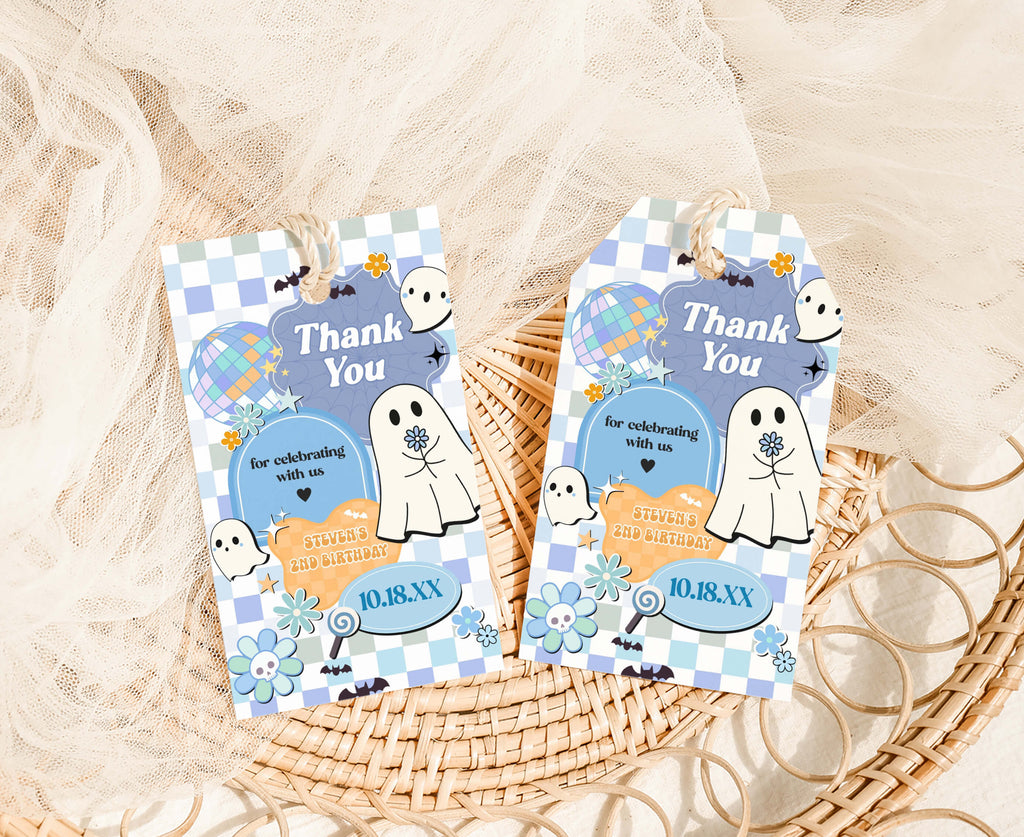 Editable little boo ghost birthday party favor tags