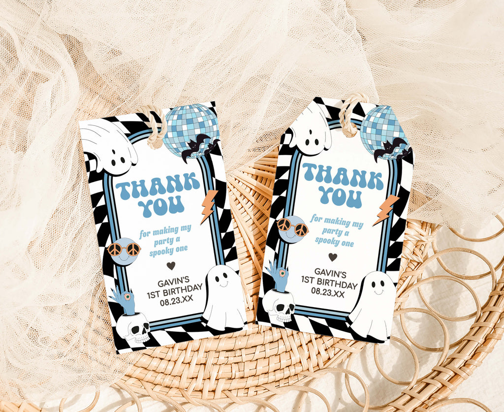 Retro disco ghost Halloween party favor tags for boys
