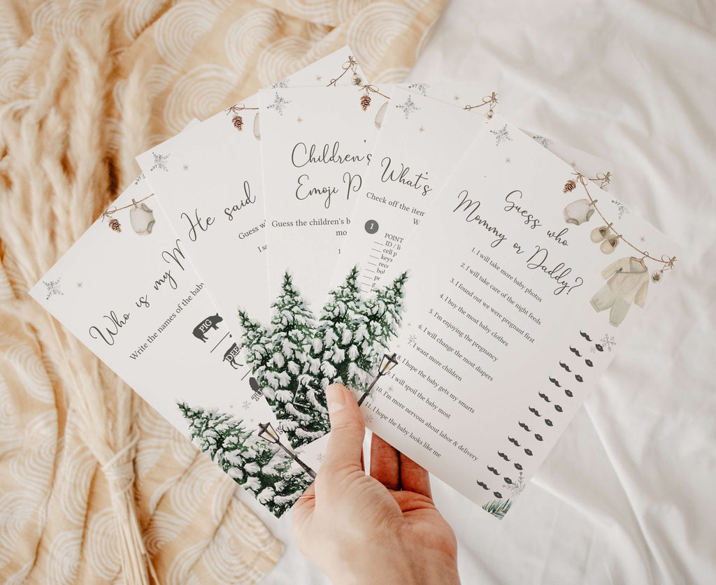 Christmas baby shower games bundle, printable winter holiday activities for gender neutral celebrations