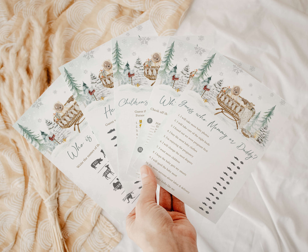 Winter baby shower games bundle, baby it’s cold outside theme, editable neutral printables