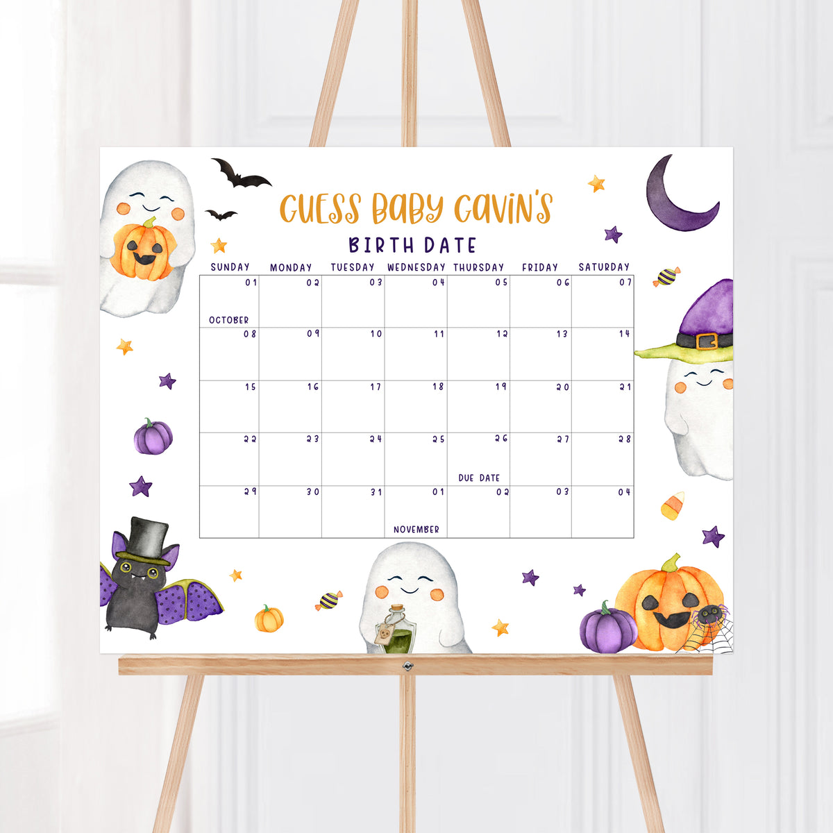 Editable A Little Boo Baby Shower Due Date Calendar – Cuddle Palette