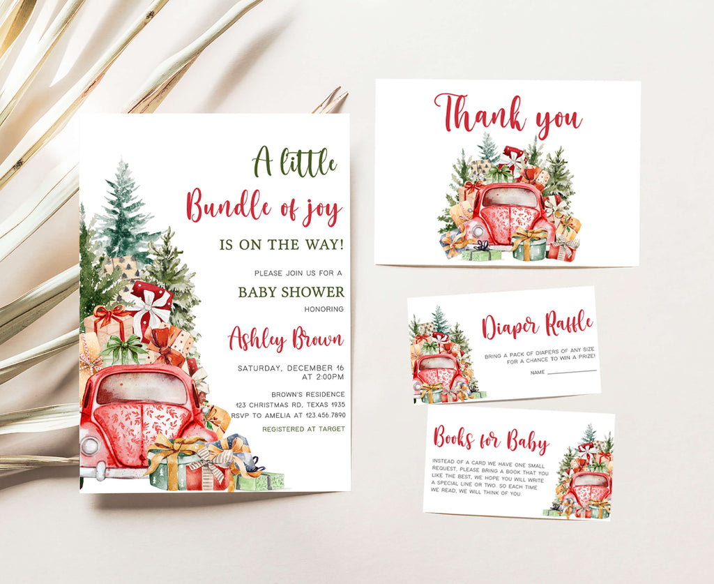 A Little Bundle of Joy Christmas Truck Baby Shower Invitation Set