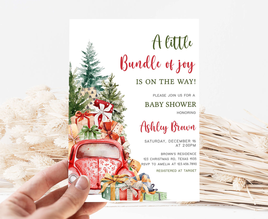 A Little Bundle of Joy Christmas Truck Baby Shower Invitation