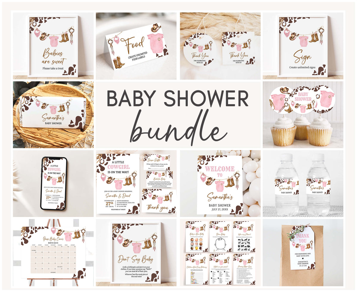 Editable Pink Cowgirl Baby Shower Bundle – Cuddle Palette