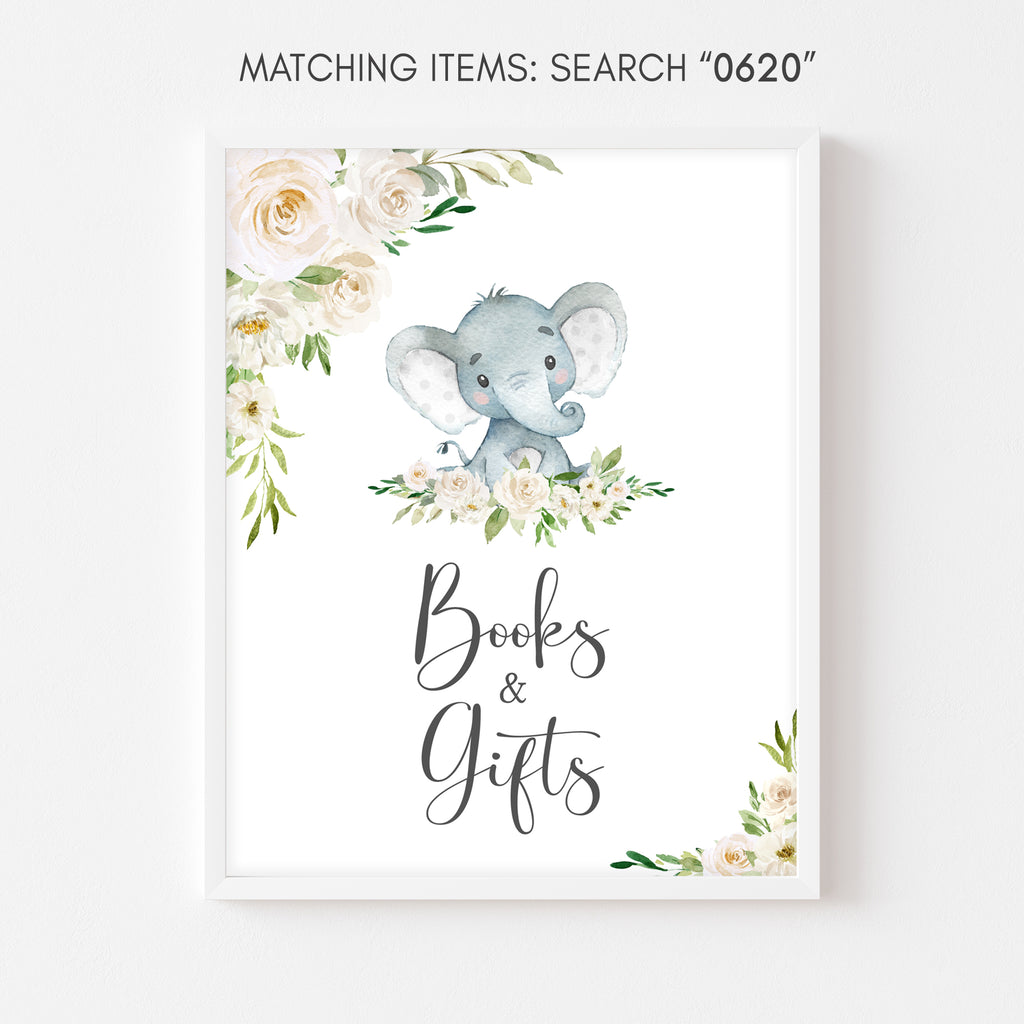 Floral Elephant Baby Shower Books and Gifts Sign