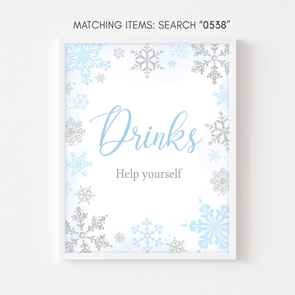 Blue Snowflake Baby Shower Drinks Sign