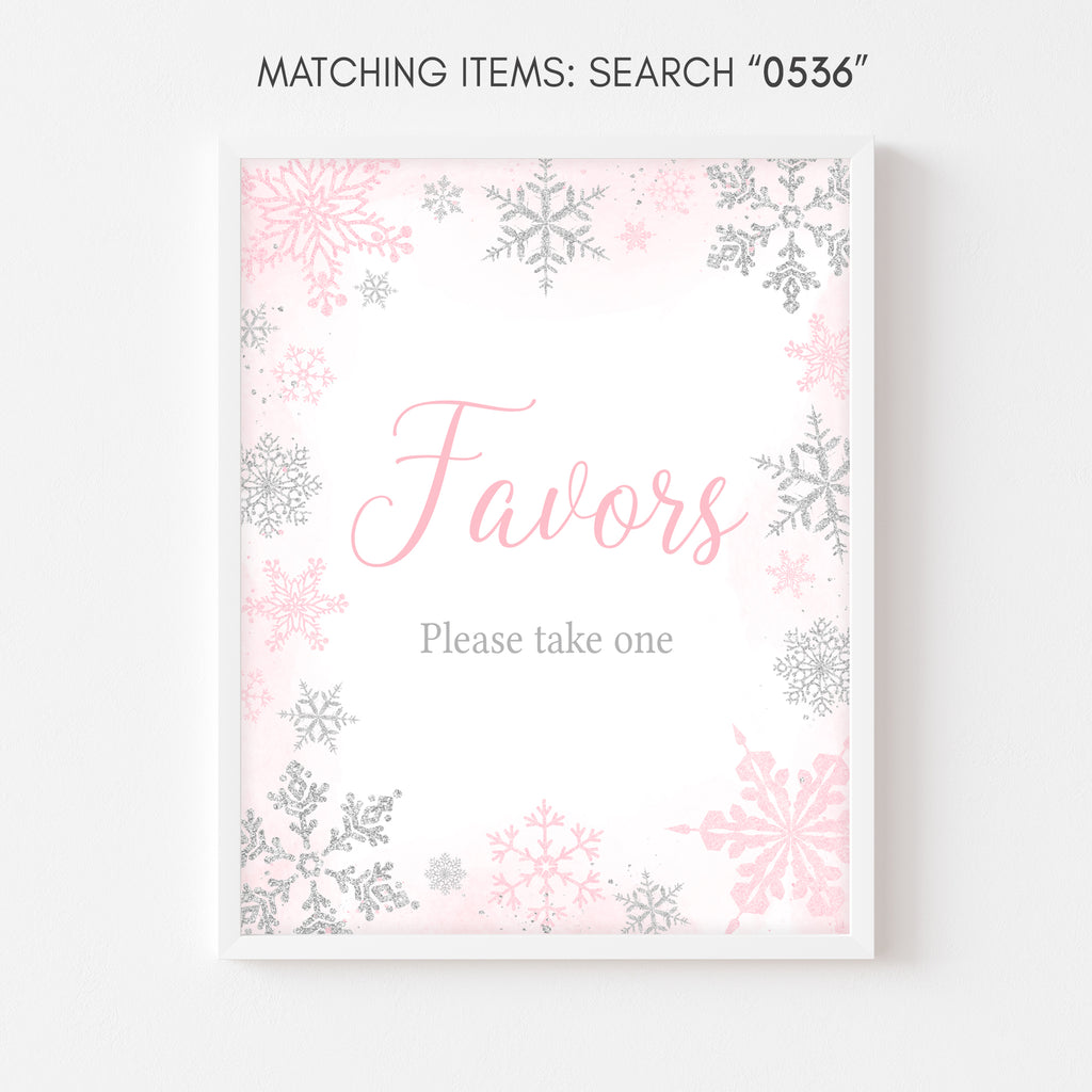 Pink Snowflake Baby Shower Favors Sign