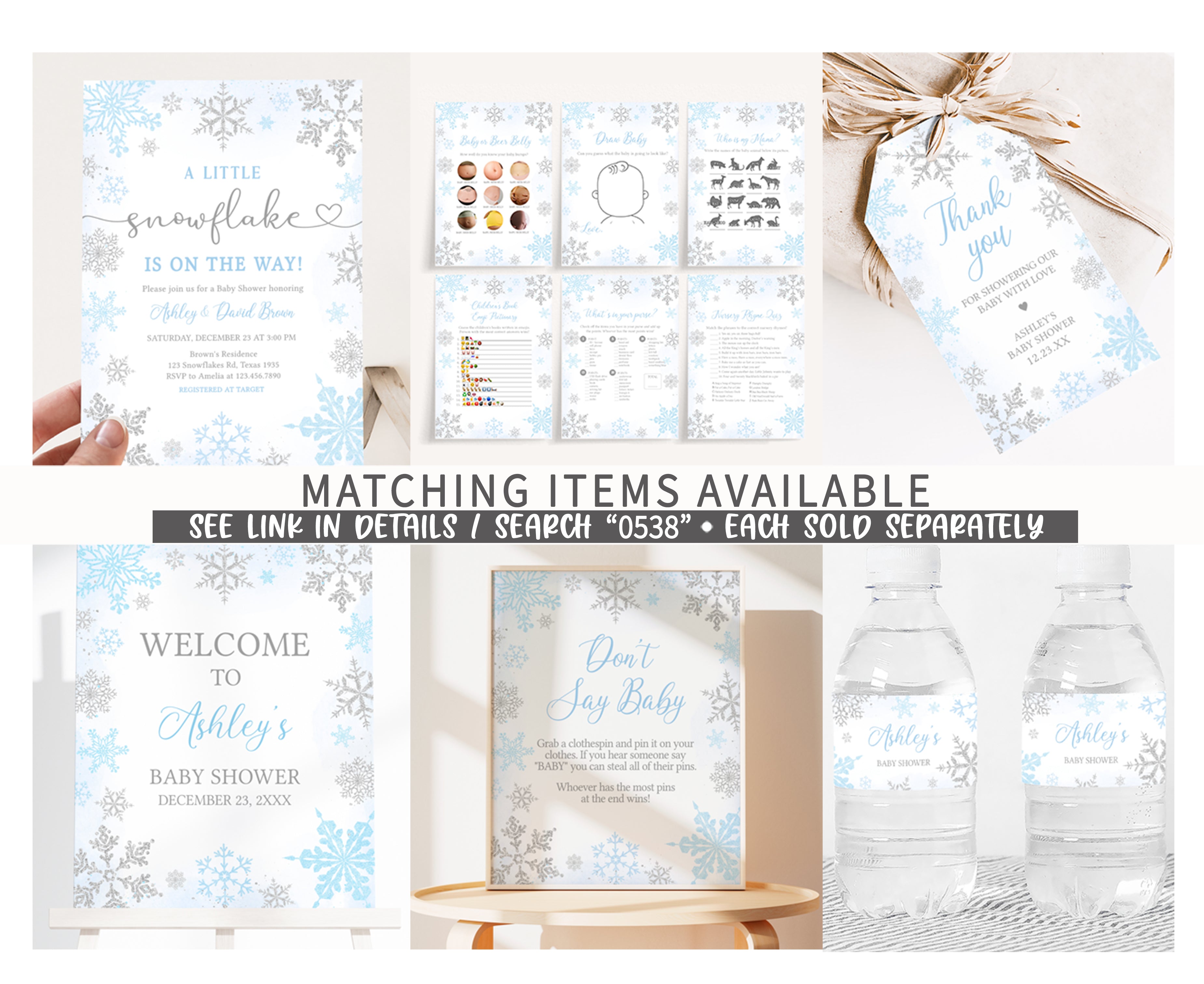 Editable Blue Snowflake Baby Shower Welcome Sign – Cuddle Palette