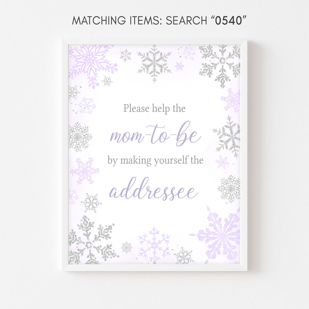 Purple Snowflake Baby Shower Envelope Station Sign