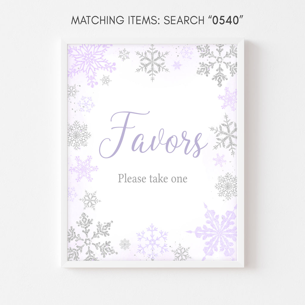 Purple Snowflake Baby Shower Favors Sign