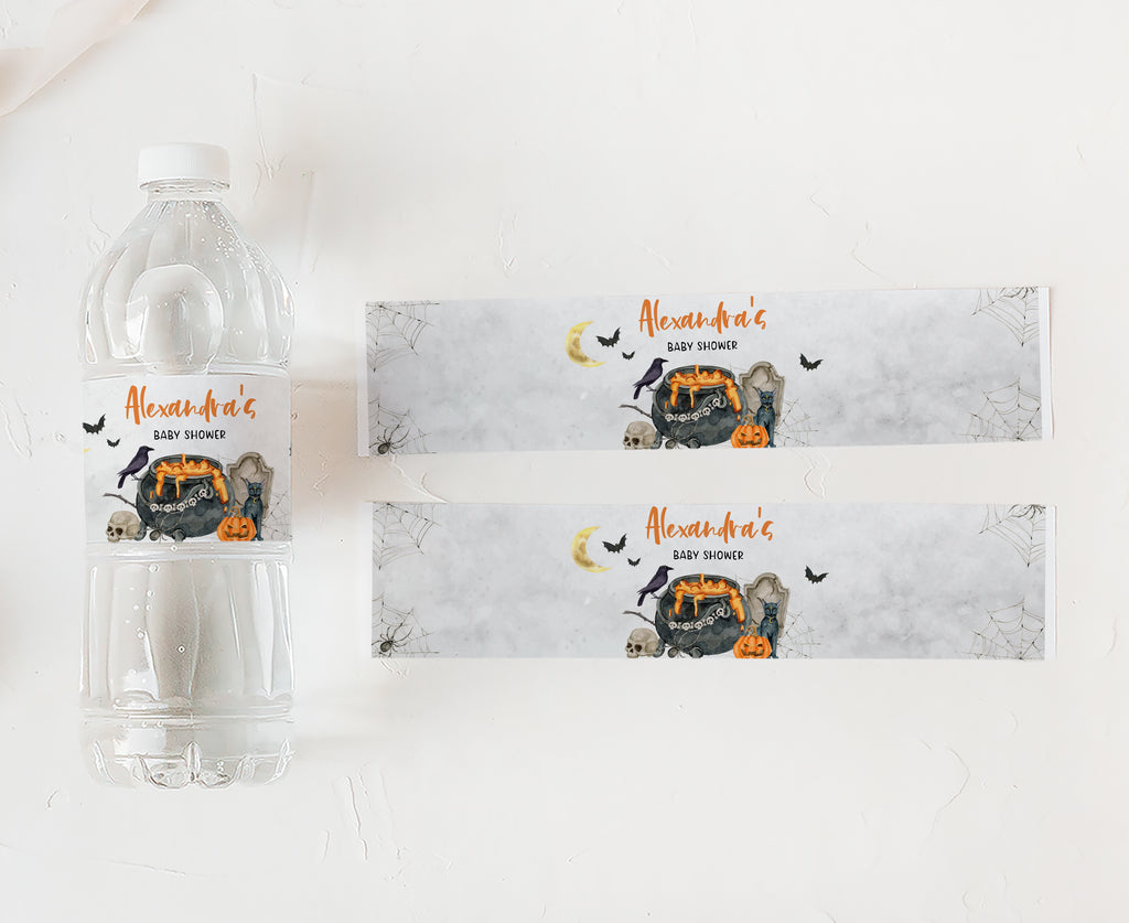 Spooky baby shower drink labels – A Baby is Brewing design