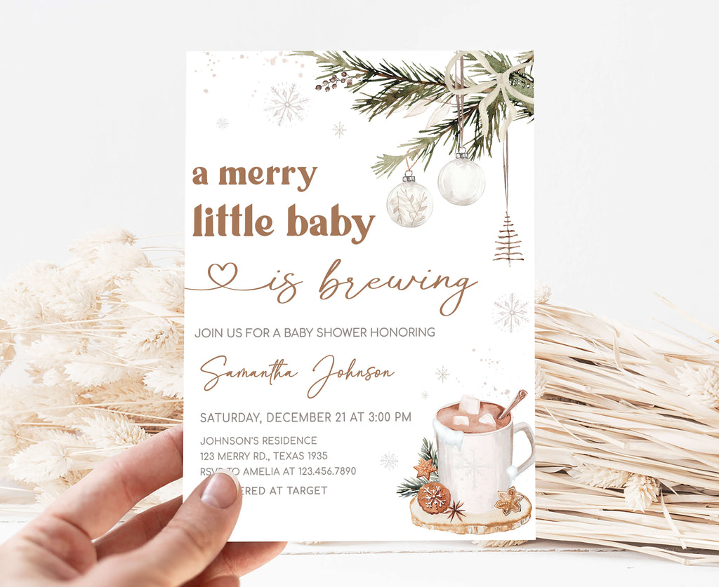Printable Christmas baby shower invitation template, editable winter baby shower invite for holiday celebration