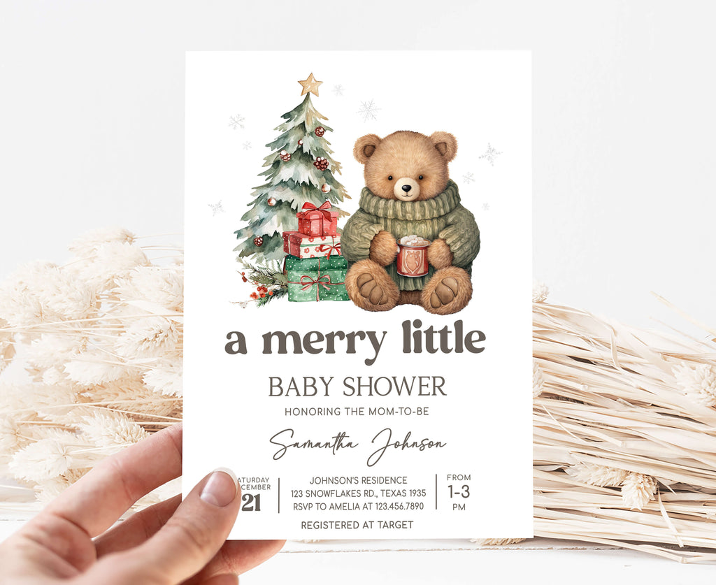 Printable Christmas baby shower invitation for winter celebrations, gender neutral holiday baby shower invitation template