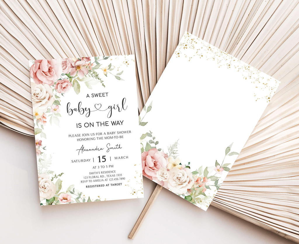 Printable baby girl shower invite with spring floral design