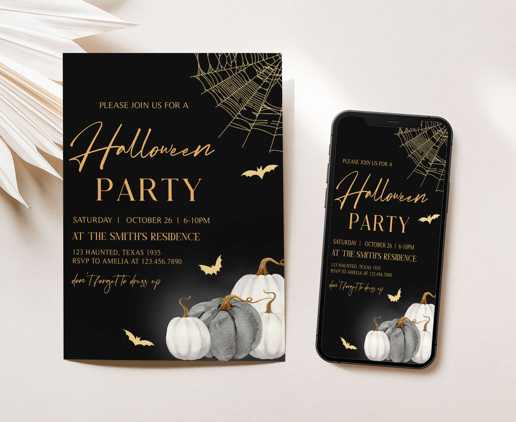 Watercolor pumpkin Halloween party invitation template
