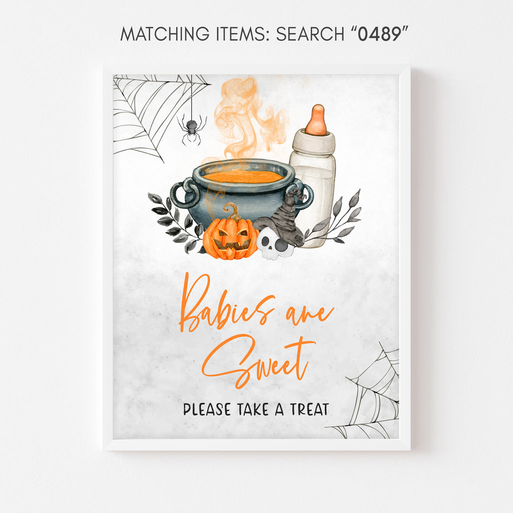 Halloween baby shower Babies are Sweet sign with pumpkin and cauldron, fall gender neutral party decor