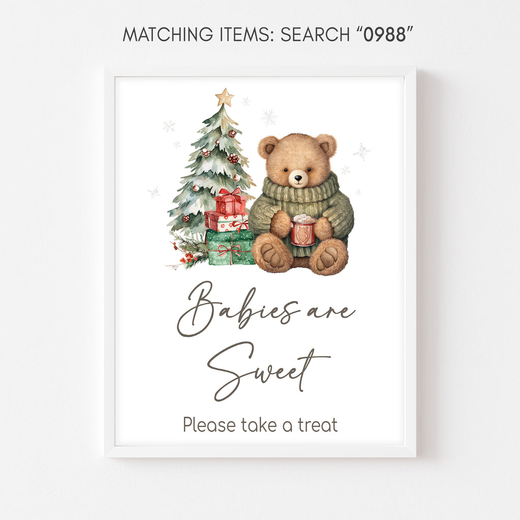 Christmas teddy bear babies are sweet sign, festive baby shower holiday decoration