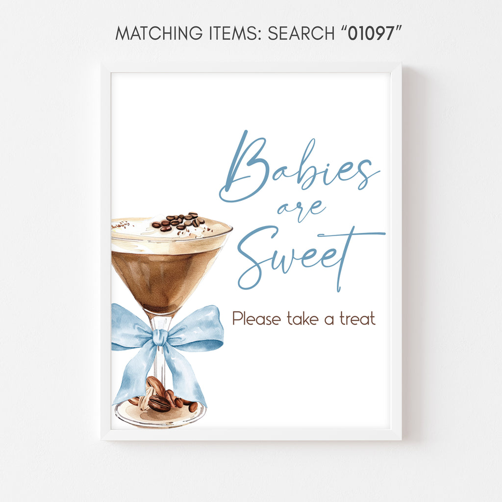 Tini one baby shower sweets sign, espresso martini themed dessert table decor, coffee themed tini one baby boy shower sweets table printable sign