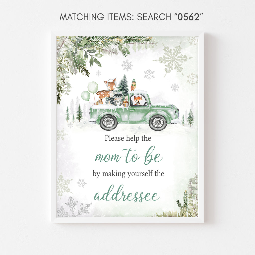 Winter Woodland Sage Green Truck Baby Shower Envelope Station Sign