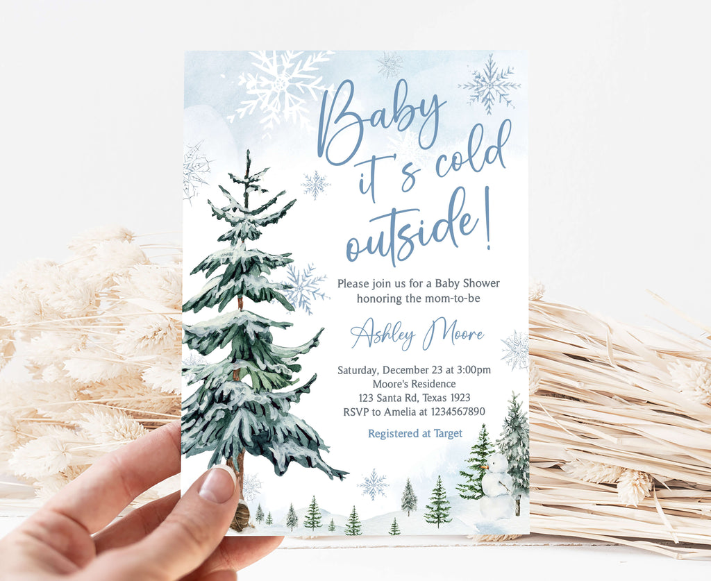 Blue Baby It's Cold Outside Baby Shower Invitation