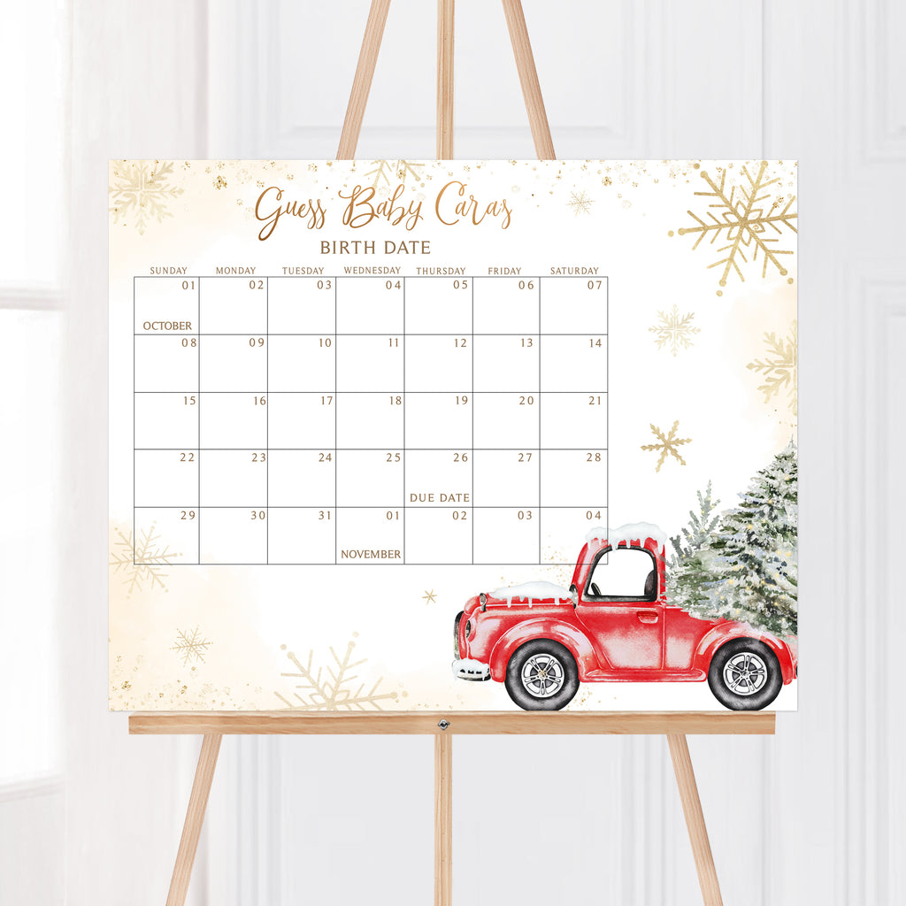 Baby it’s cold outside due date calendar, printable winter baby shower game template