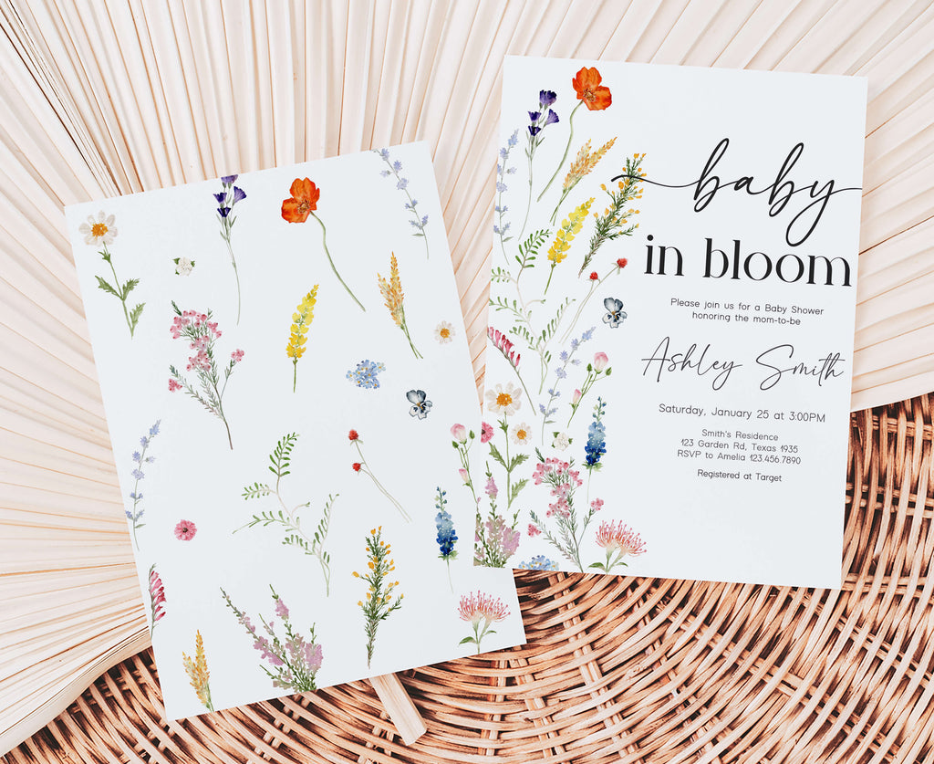 Watercolor Floral Baby Shower • Printable Girl Invite | Botanical Baby Shower Template • Spring Invite