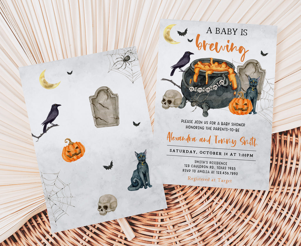Editable spooky baby shower invite for gender neutral celebrations