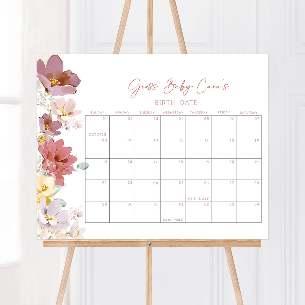 Baby in Bloom Baby Shower Due Date Calendar