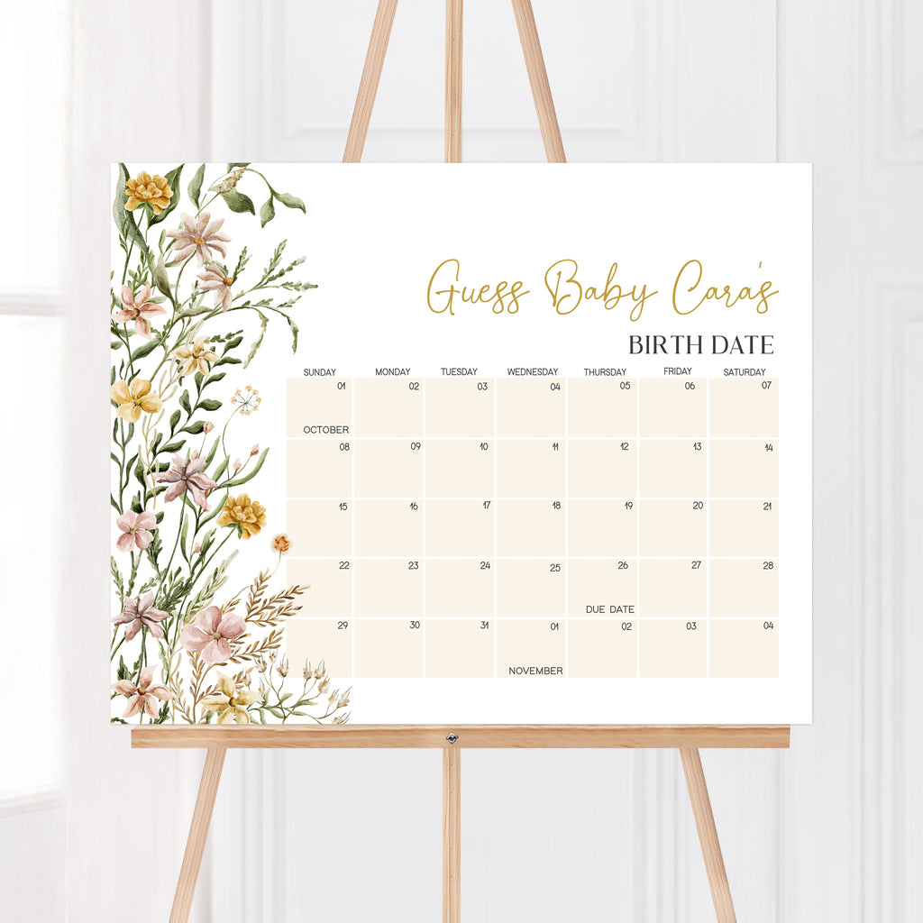 Wildflower Baby in Bloom Baby Shower Due Date Calendar