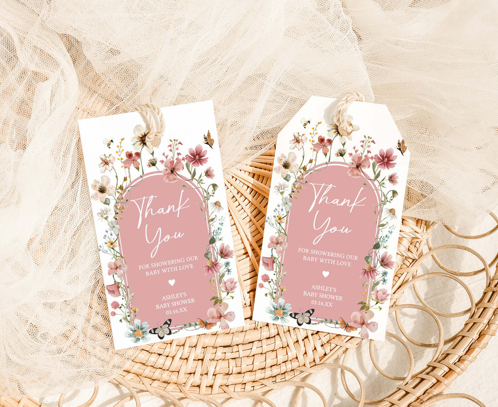 Pink Baby in Bloom Baby Shower Favor Tag